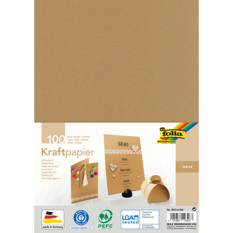 Kraftpapier, A4, 120g/m², 100 Blatt, natur FOLIA 691/4/98 FOLIA 691/4/98  120g
