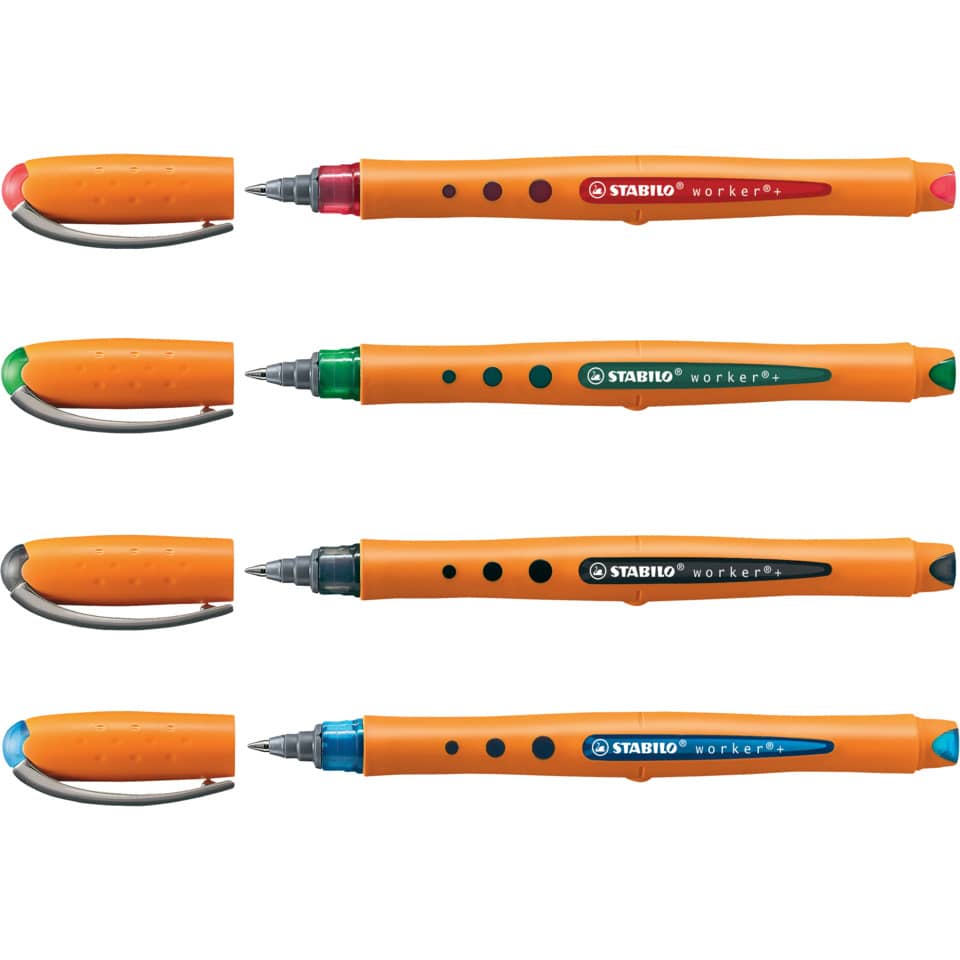 Tintenroller worker®+ fine, 0,3 mm, Kunststoffetui mit 4 Stiften STABILO 2016/4 STABILO 2016/4 0.3mm 4 Farben