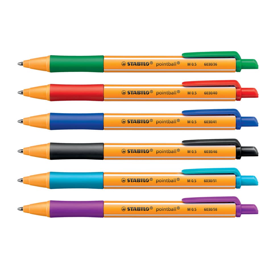 Kugelschreiber pointball®, Druckmechanik, 0,5 mm, Etui mit 6 Stiften STABILO 6030/6 STABILO 6030/6 0,5mm
