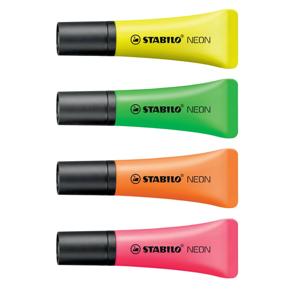 Textmarker Neon, sortiert, Netz mit 4 Stiften STABILO 72/4-1