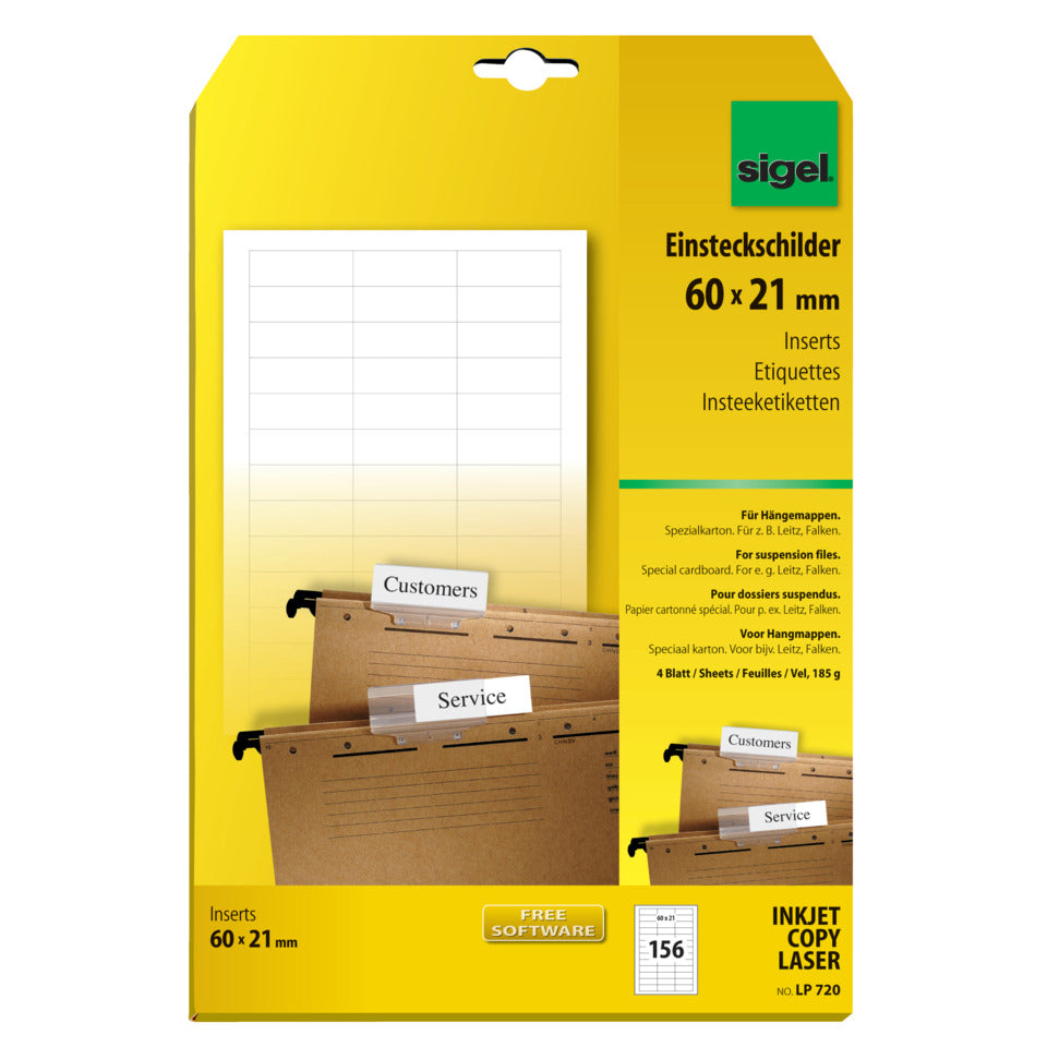 Einsteckschild, A4, 156 Stück, weiß SIGEL LP720 SIGEL LP720  156St