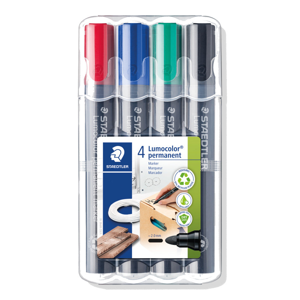 Permanentmarker Lumocolor®, Rundspitze, nachfüllbar, 2mm, Box mit 4 Farben STAEDTLER 352 WP4