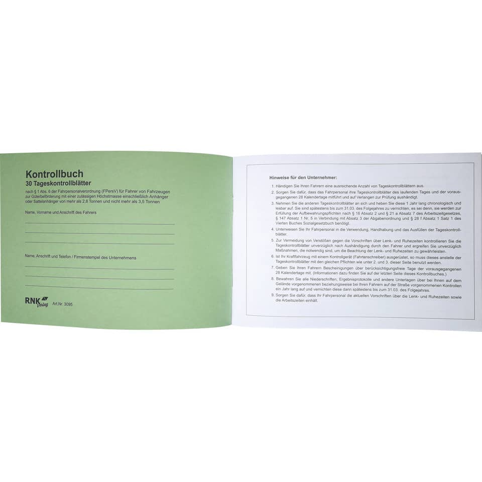 Kontrollbuch Fahrpersonal, A5 quer, 32 Blatt RNK 3095