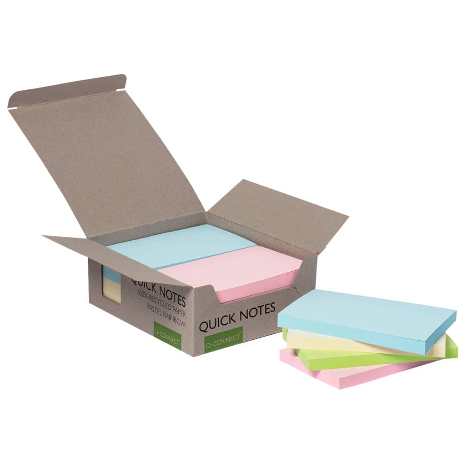 Haftnotizblock Recycling Ouick Notes, 100 Blatt, 12 Stück, 76x127mm, pastell sortiert Q-CONNECT KF17325 Q-CONNECT KF17325 76x127mm