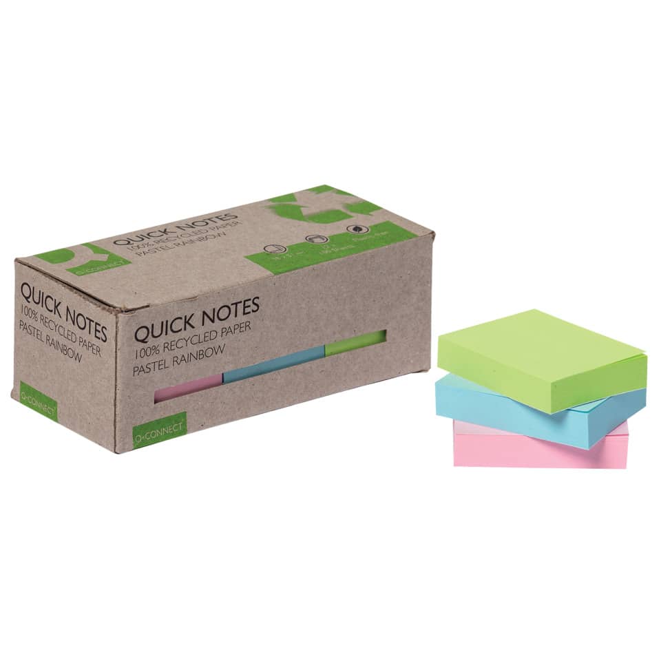 Haftnotizblock Recycling Ouick Notes, 100 Blatt, 12 Stück, 38x51mm, pastell sortiert Q-CONNECT KF17326 Q-CONNECT KF17326 38x51mm