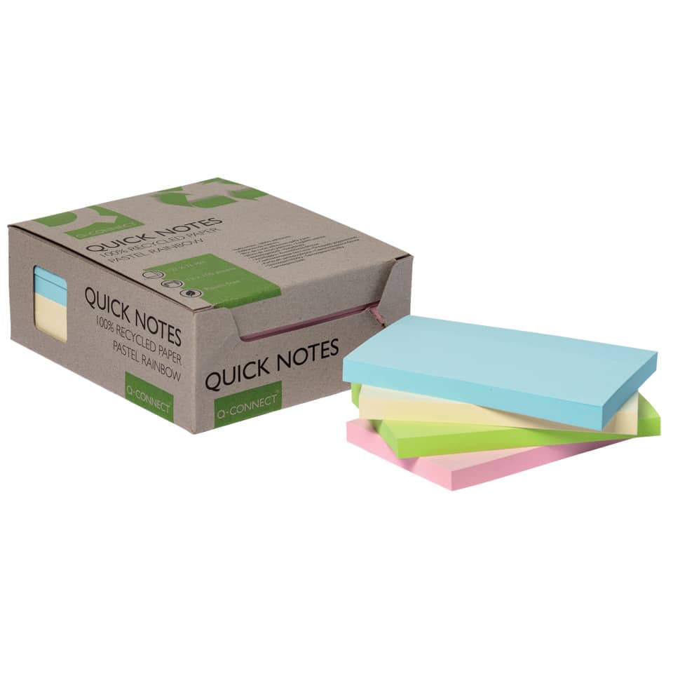 Haftnotizblock Recycling Ouick Notes, 100 Blatt, 12 Stück, 76x127mm, pastell sortiert Q-CONNECT KF17325 Q-CONNECT KF17325 76x127mm