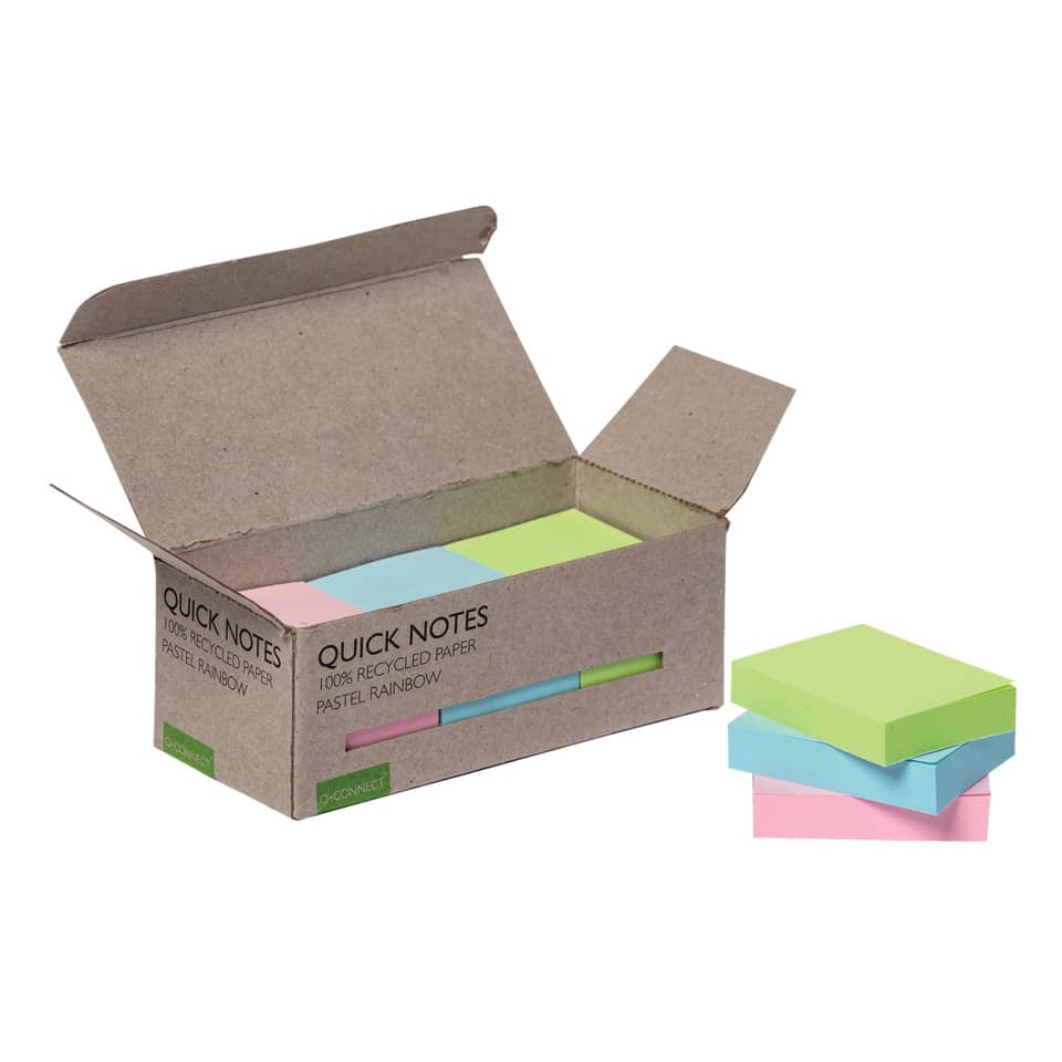 Haftnotizblock Recycling Ouick Notes, 100 Blatt, 12 Stück, 38x51mm, pastell sortiert Q-CONNECT KF17326 Q-CONNECT KF17326 38x51mm