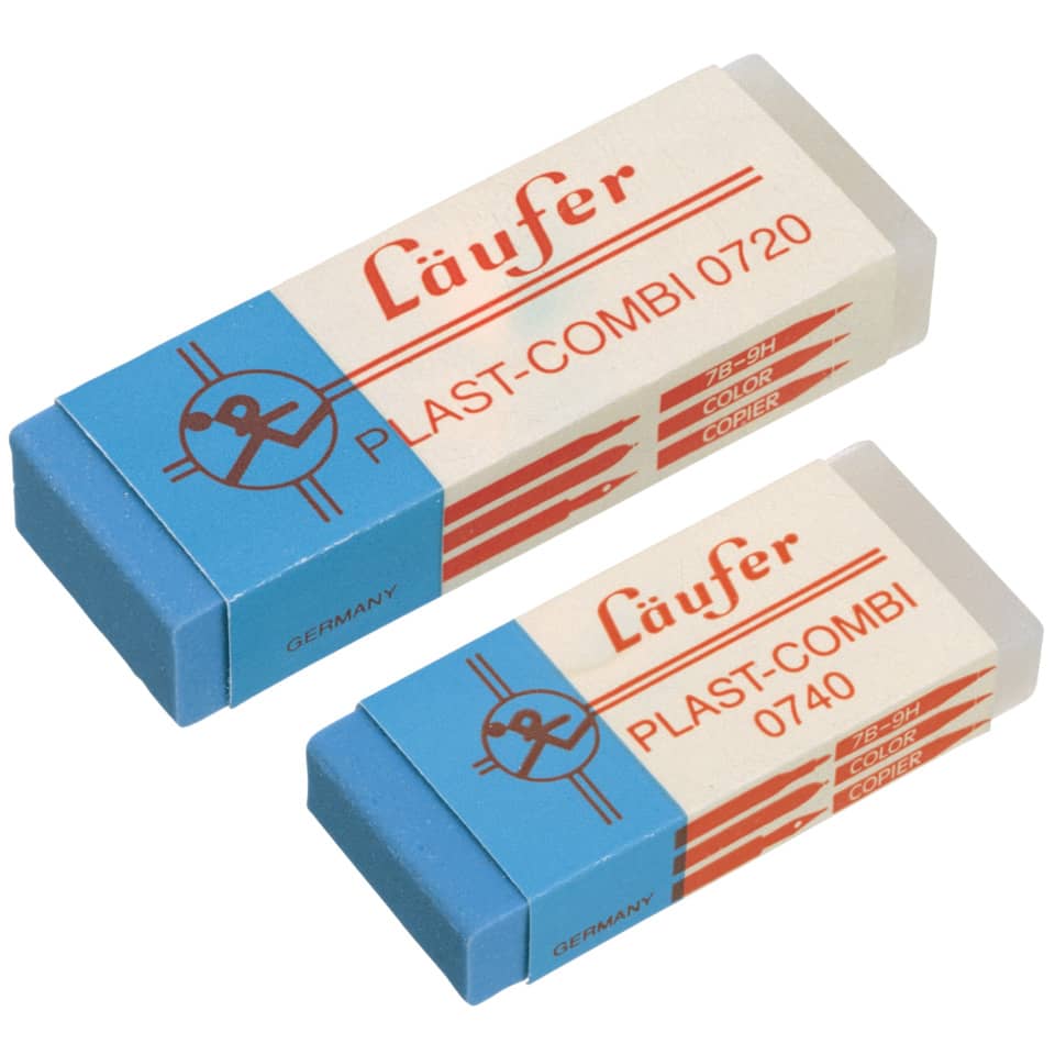 Radierer Plast-Combi, Kunststoff 46x20x9 mm, transparent blau LÄUFER 07400