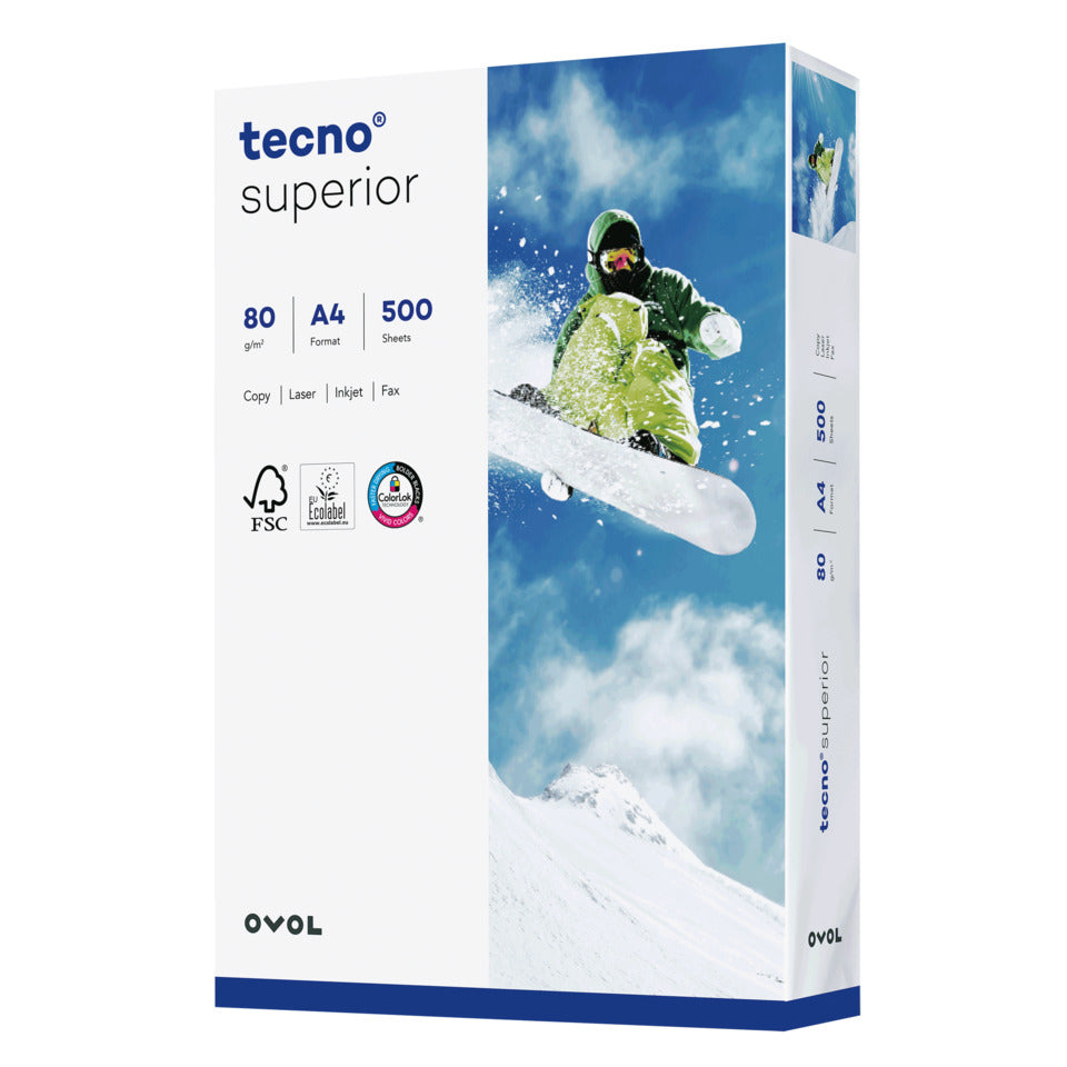 Kopierpapier Superior, A4, 80g/m², 500 Blatt, weiß OVOL 2100011536 TECNO 2100011536 170 CIE-Weiße