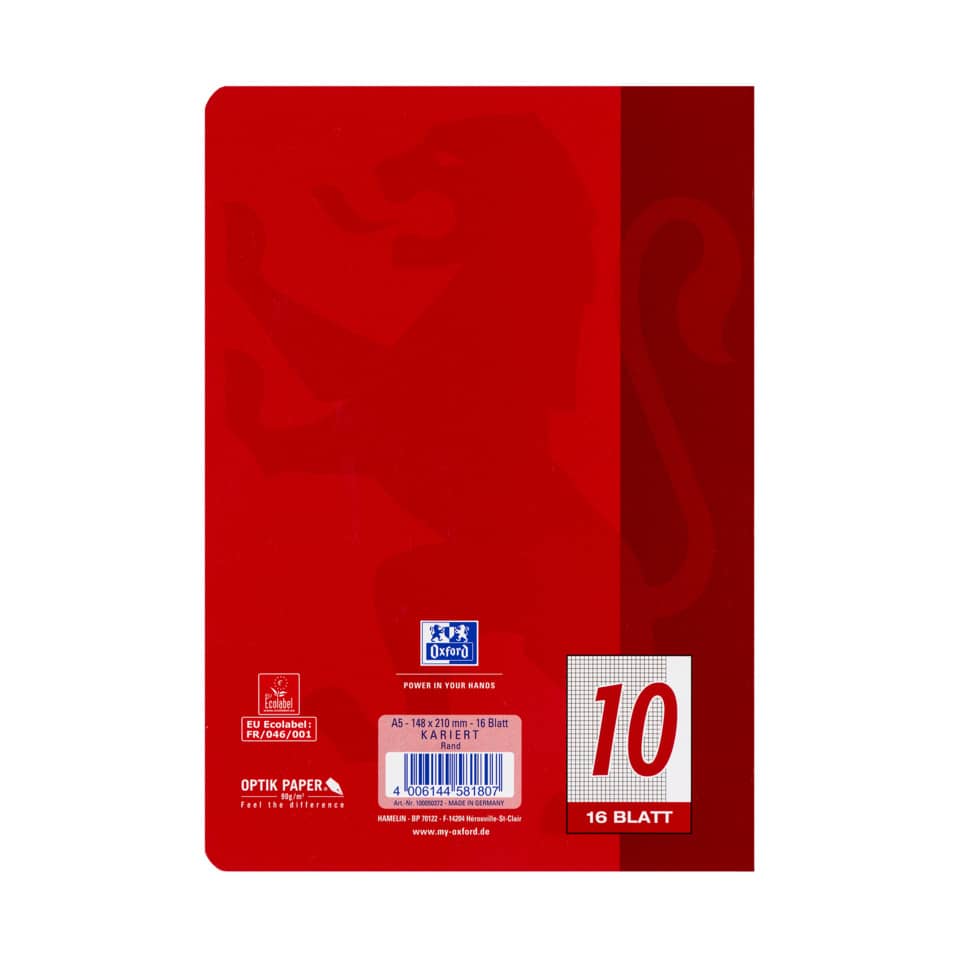 Heft, A5, 90g/m², 16 Blatt, Lin.10, kariert OXFORD 100050372