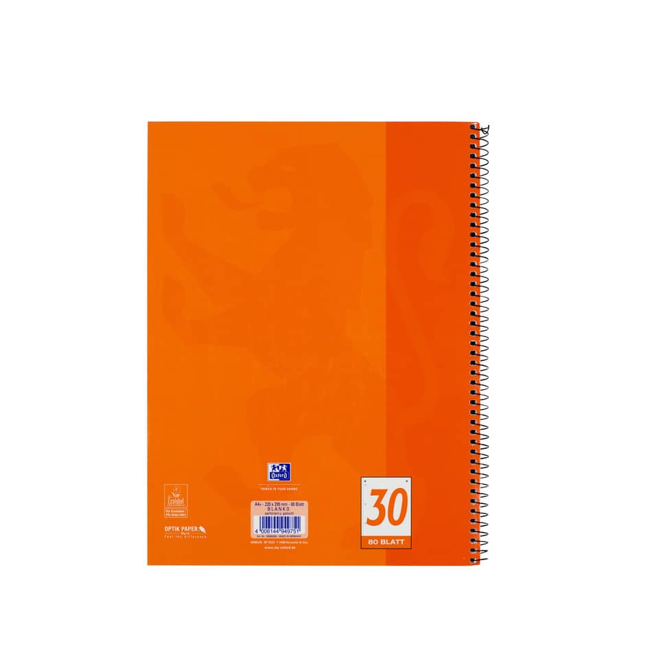 Collegeblock, A4+, 80 Blatt, Lin.30, blanko, orange OXFORD 100050359