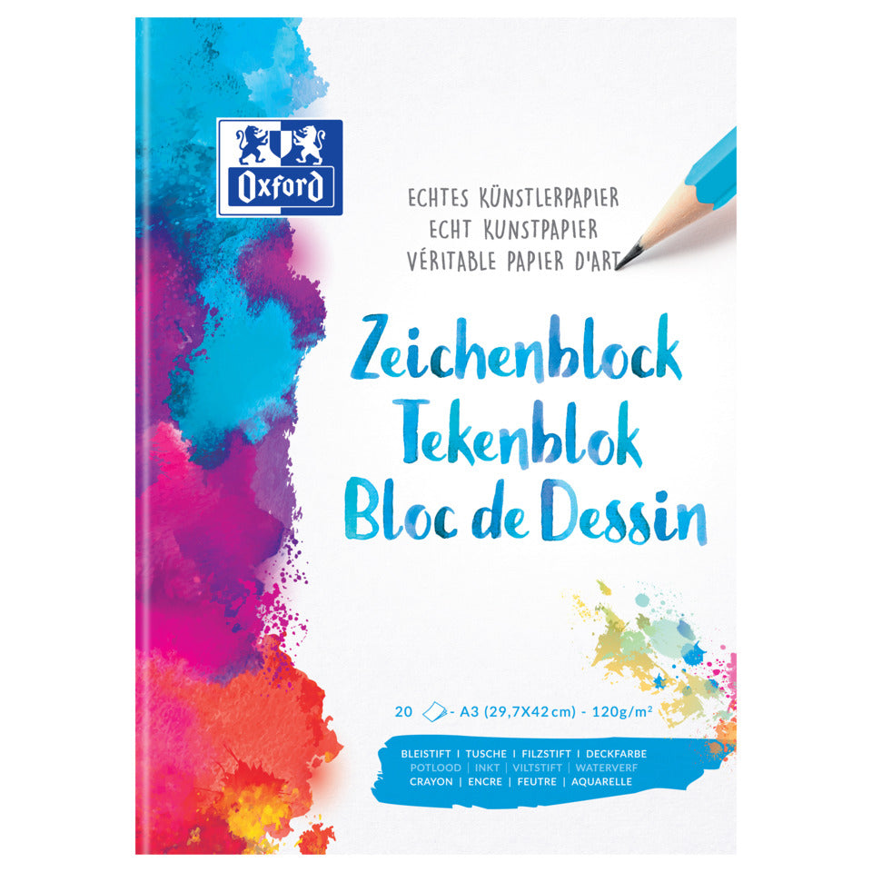 Zeichenblock, A3, 120/m², kurze Seiten perforiert, 20 Blatt OXFORD 100050301