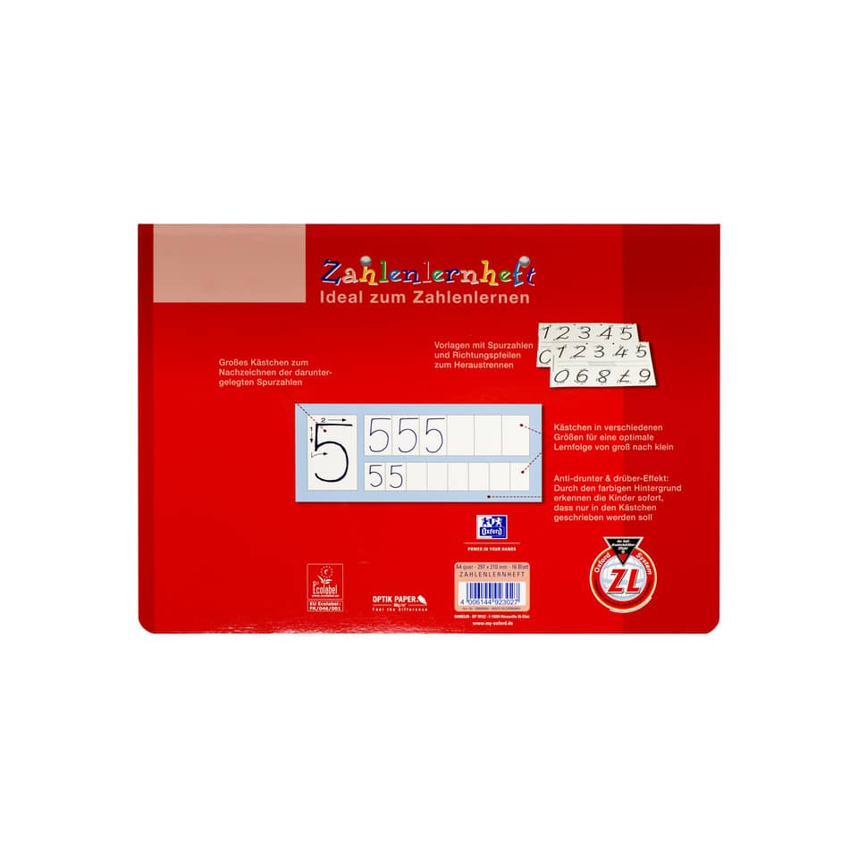 Zahlenlernheft, A4 quer, 16 Blatt, Lin.ZL OXFORD 100050304 OXFORD 100050304 Spurzahlen