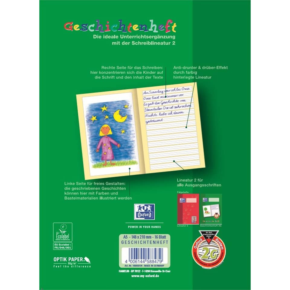 Geschichtenheft, A5 hoch, 16 Blatt, Lin.2G OXFORD 100050104 OXFORD 100050104  Unl/Umr. P