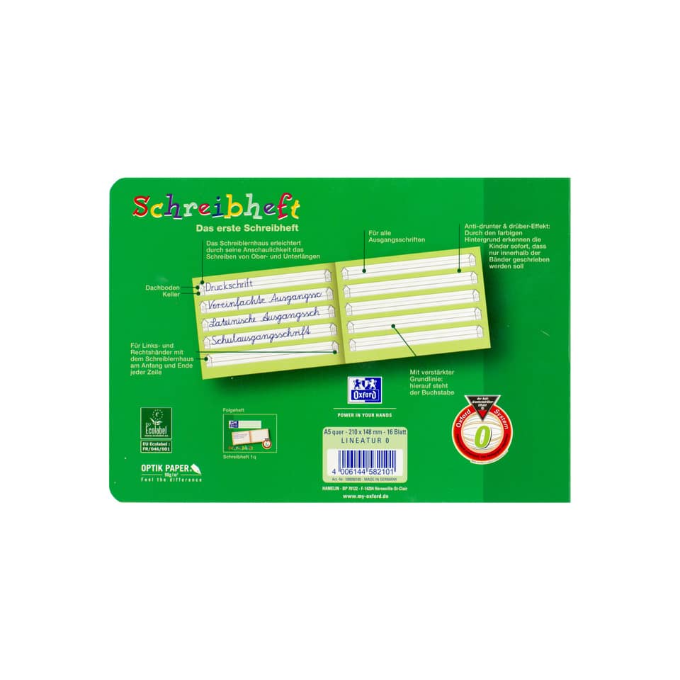 Schreibheft, A5 quer, 16 Blatt, Lin.0 OXFORD 100050100