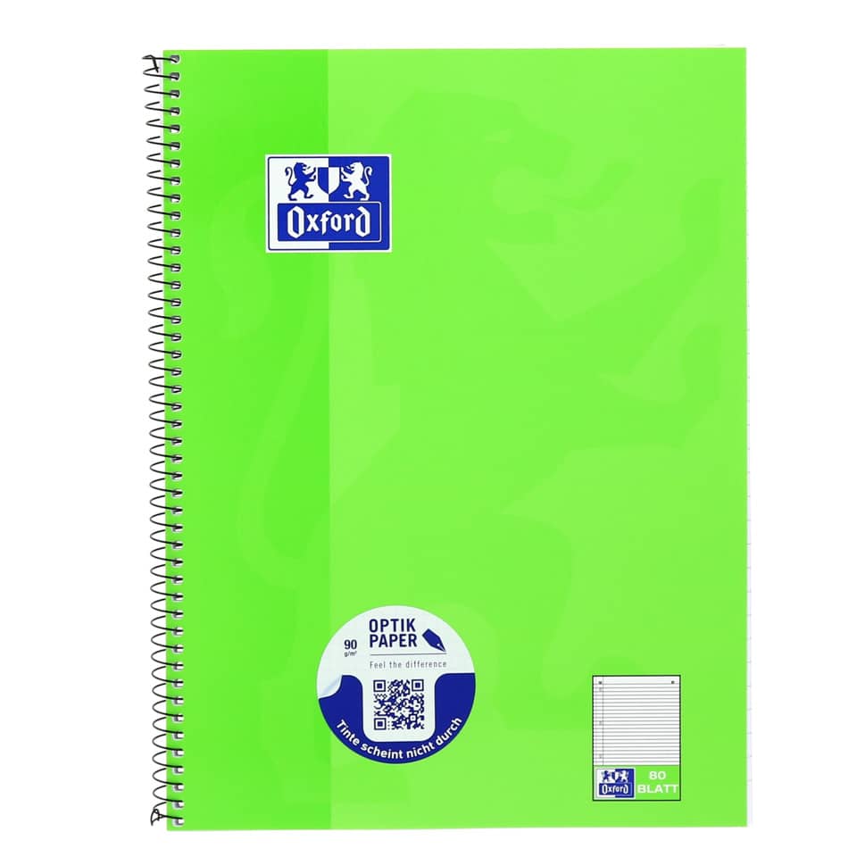 Collegeblock, A4+, 80 Blatt, Lin.21, liniert, grün OXFORD 100050357 OXFORD 100050357 OptikPaper