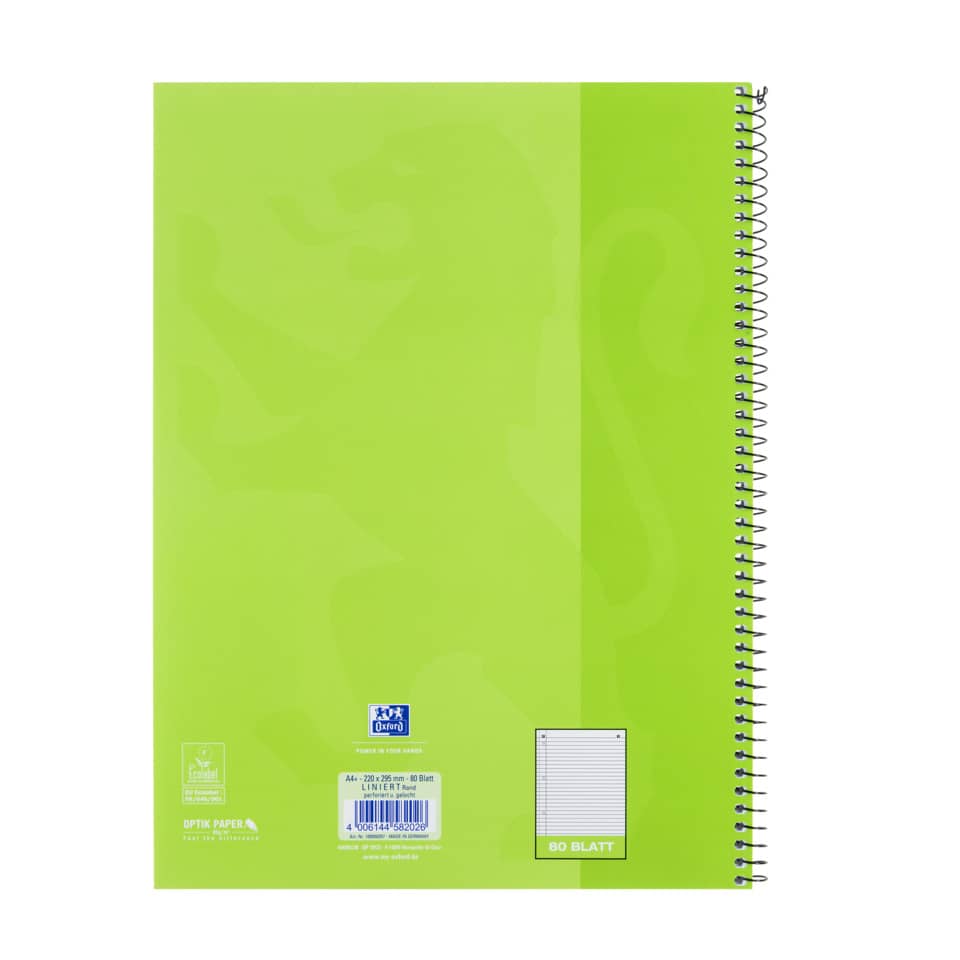 Collegeblock, A4+, 80 Blatt, Lin.21, liniert, grün OXFORD 100050357 OXFORD 100050357 OptikPaper