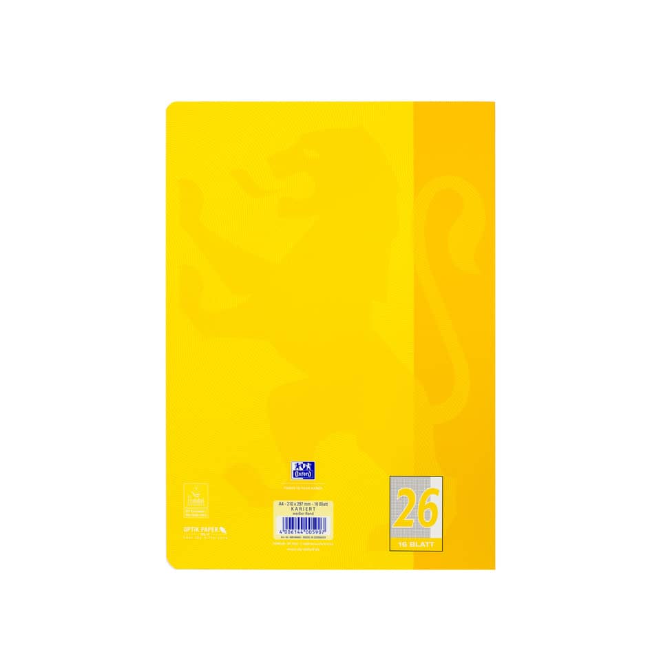 Heft Touch, A4, 90g/m², 16 Blatt, kariert, sonnengelb OXFORD 400104443