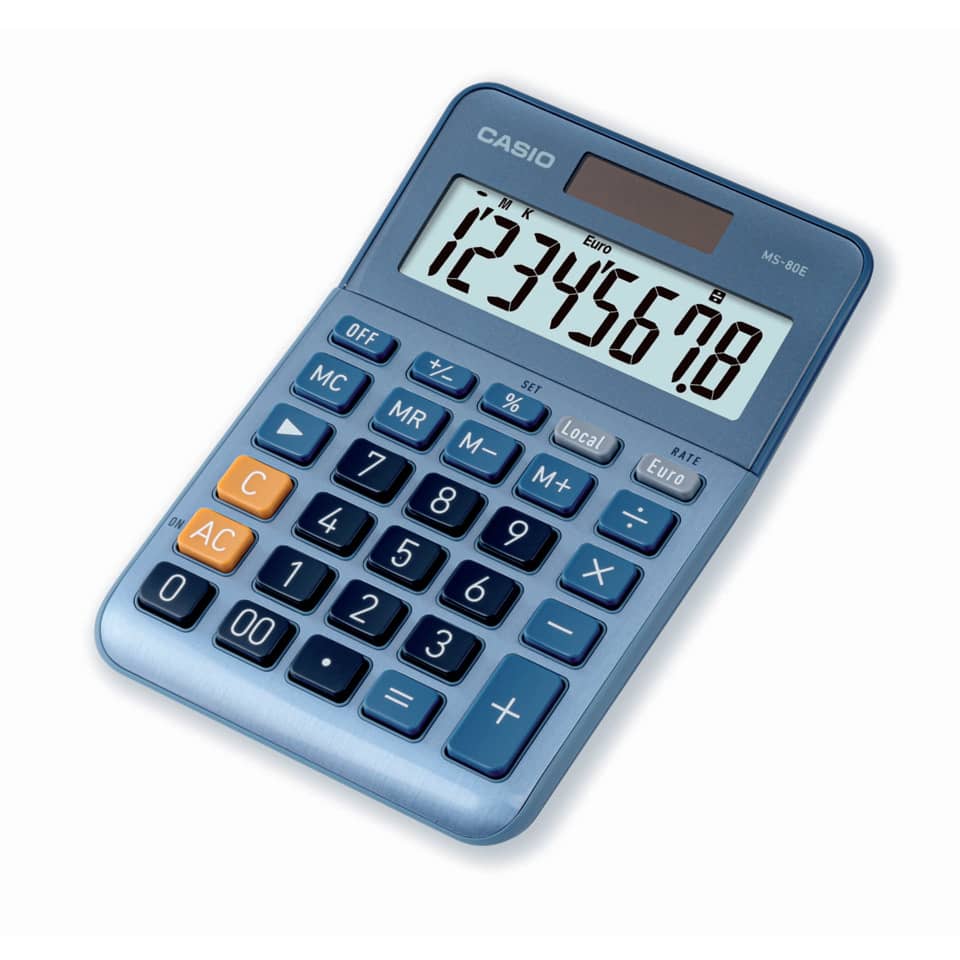 Tischrechner, Währungsumrechnung, 8-stellig, edle Alumimium-Front CASIO MS-80E CASIO MS-80E Solar/Batterie 103x147x29mm