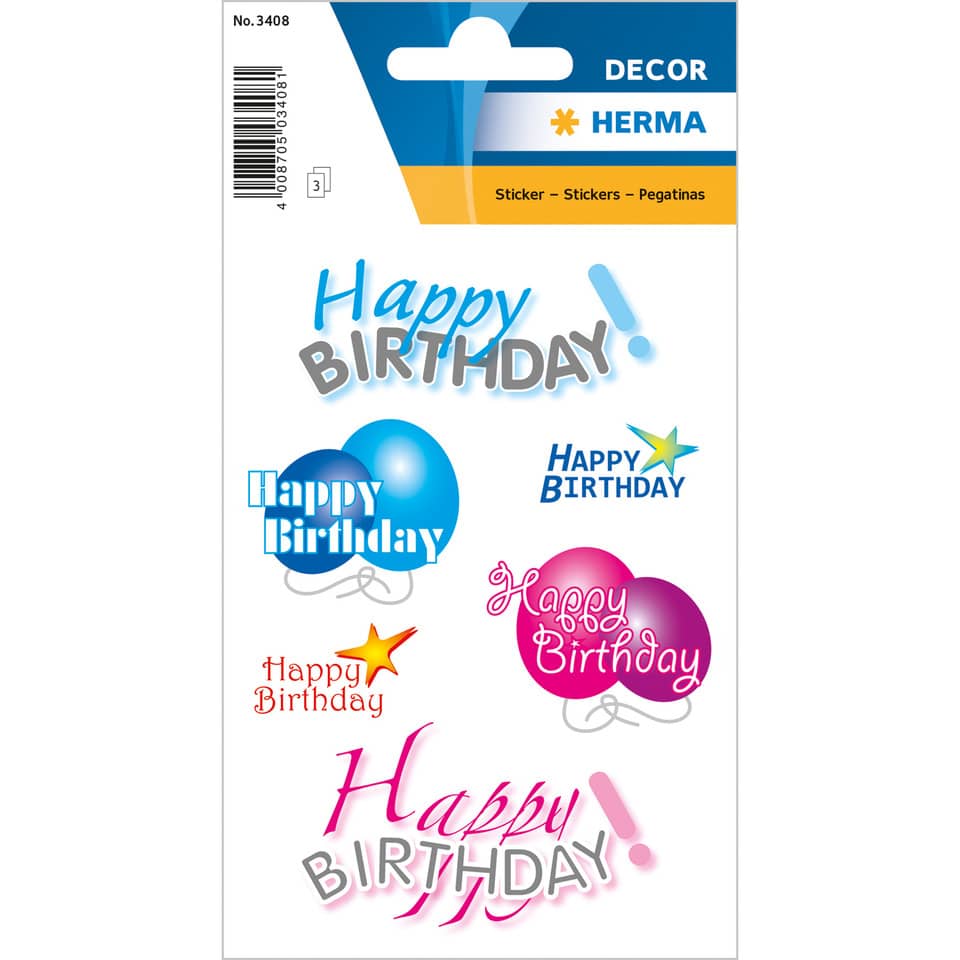 Sticker Happy Birthday, 18 Stück HERMA 3408 HERMA 3408 Decorsticker
