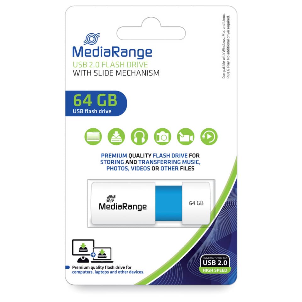 USB Stick 2.0, 64 GB, hellblau MEDIARANGE MR974