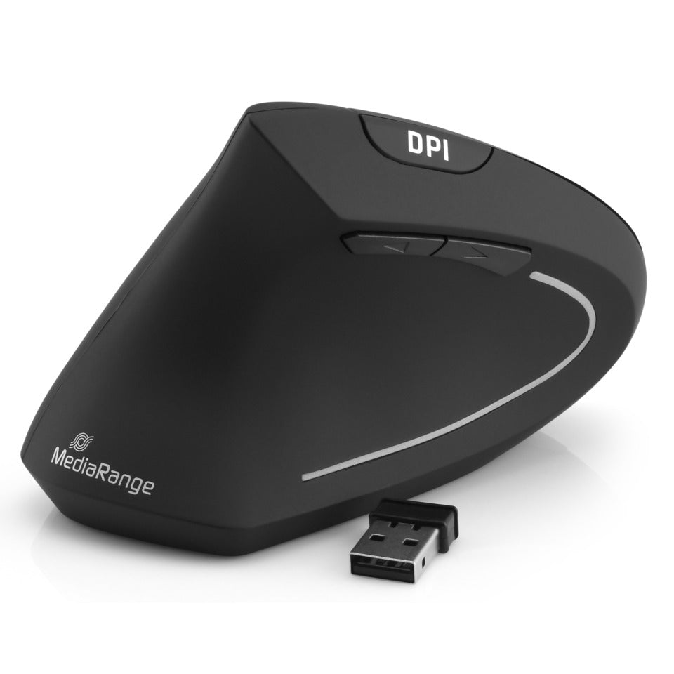 Maus Wireless - Linkshänder, 6 Tasten, 1600dpi, optisch, schwarz MEDIARANGE MROS233