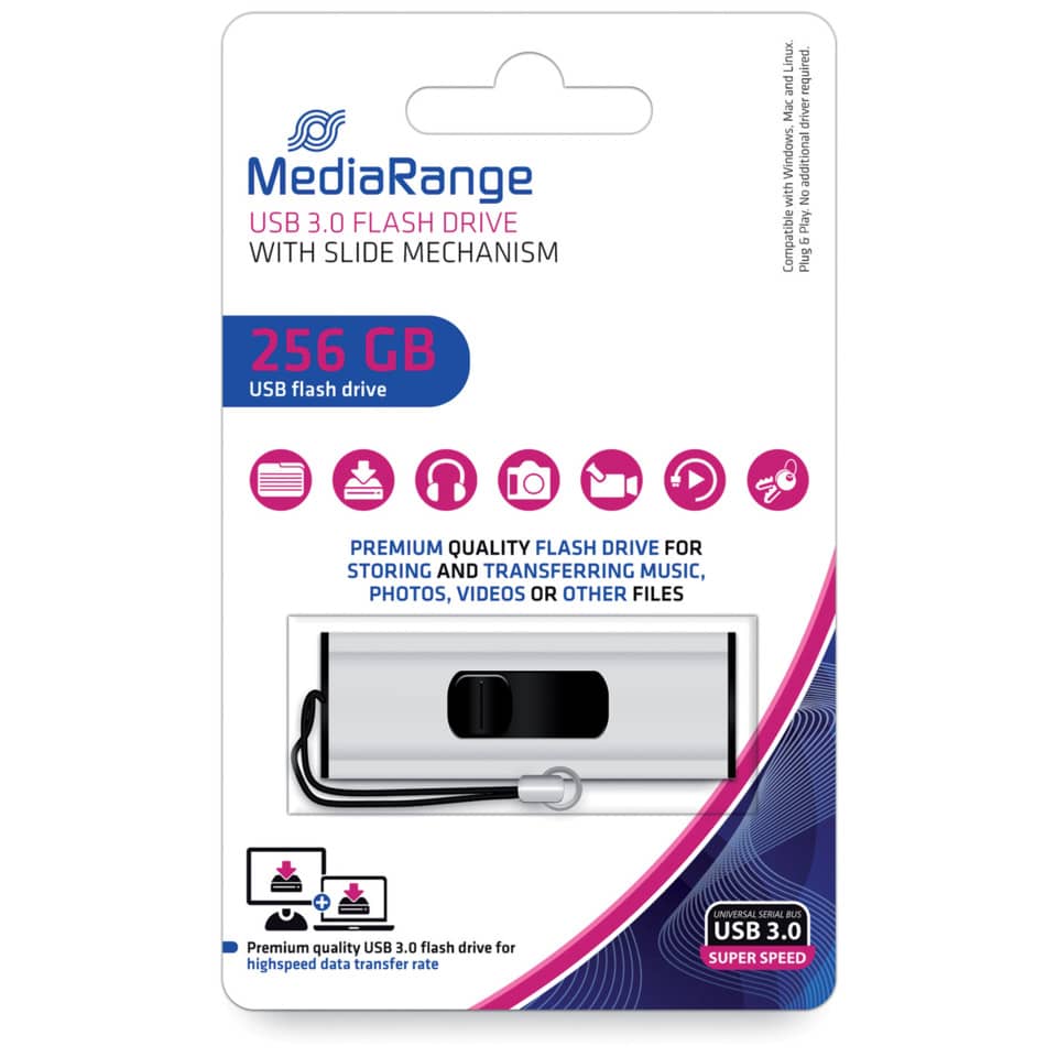 USB Stick 3.0, 256 GB, silber MEDIARANGE MR919