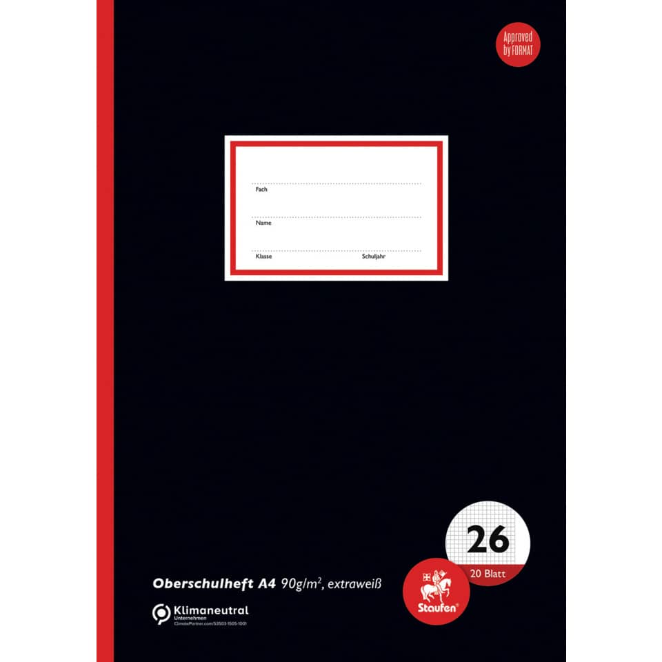 Oberschulheft, A4, kariert mit Rand, Lin.26, 20 Blatt STAUFEN STYLE 734012226
