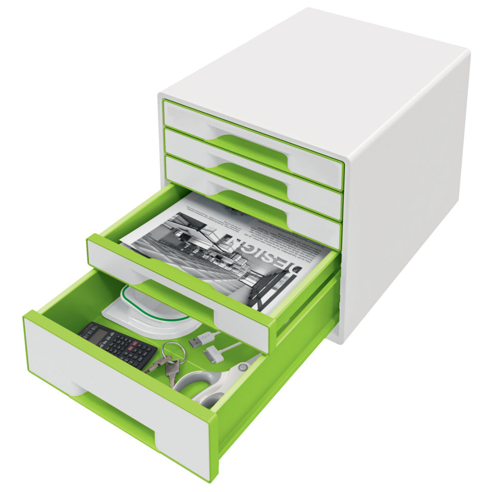 Schubladenbox WOW CUBE, 5 Schubladen, Polystyrol, weiß/grün LEITZ 5214-20-54 LEITZ 5214-20-54 5 Schubladen