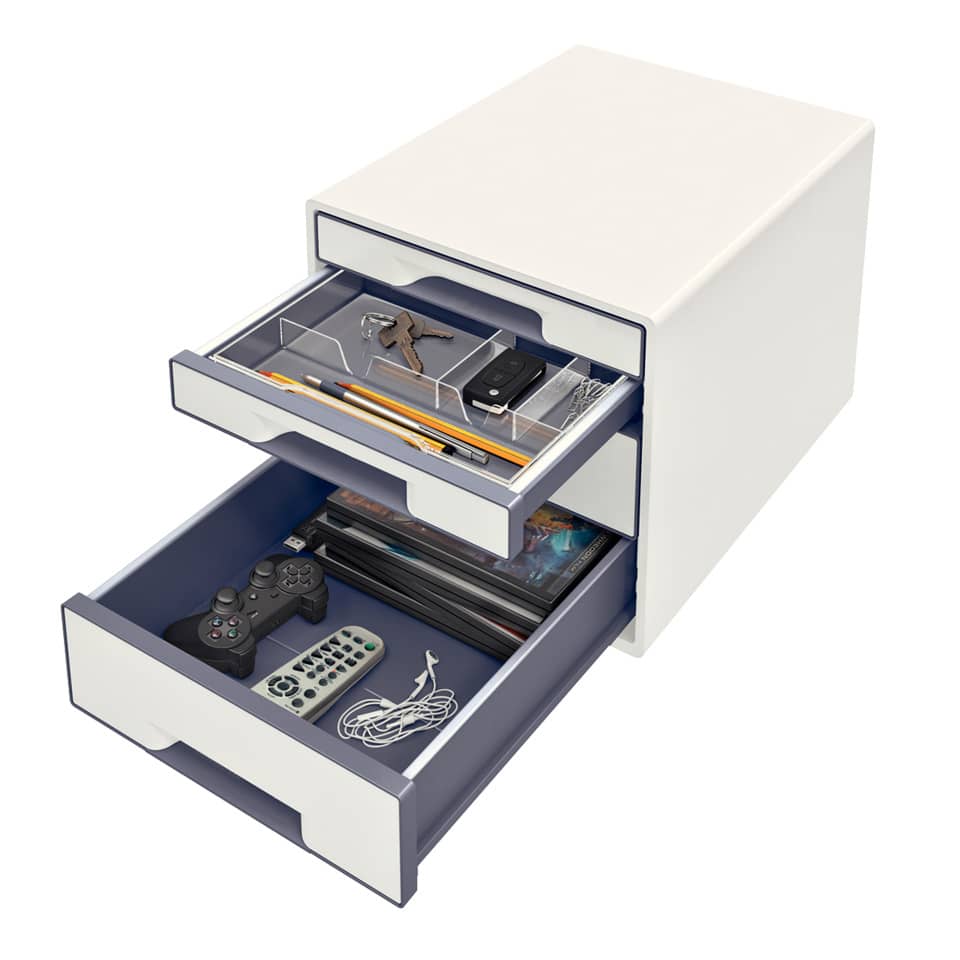 Schubladenbox WOW CUBE, 4 Schubladen, Polystyrol, weiß/grau LEITZ 5213-20-01 LEITZ 5213-20-01 4 Schubladen