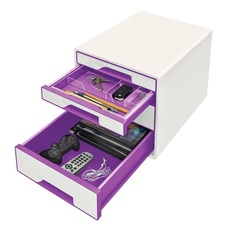 Schubladenbox WOW CUBE, 4 Schubladen, Polystyrol, weiß/violett LEITZ 5213-20-62 LEITZ 5213-20-62 4 Schubladen