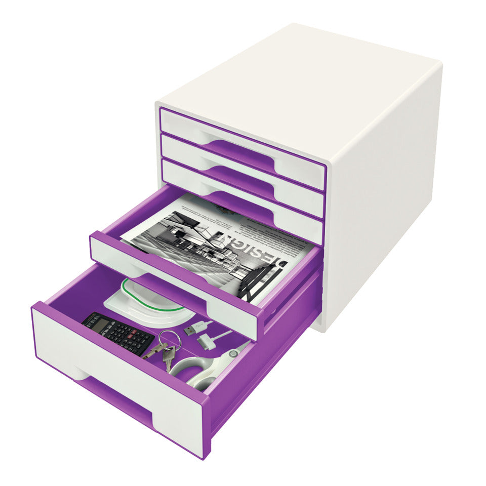 Schubladenbox WOW CUBE, 5 Schubladen, Polystyrol, weiß/violett LEITZ 5214-20-62 LEITZ 5214-20-62   5 Schubladen