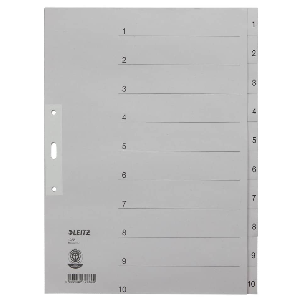 Papierregister 1-10, A4, Papier, 10 Blatt, grau LEITZ 1232-00-85 LEITZ 12320085 Papier 10tlg.