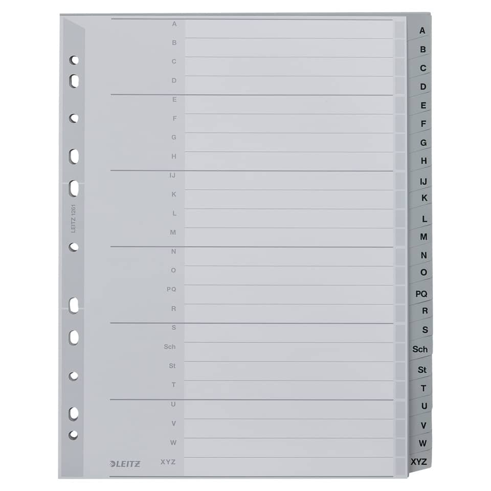 Plastikregister A-Z, A4, PP, 24 Blatt, grau LEITZ 1261-00-85 LEITZ 12610085 Plastik 24tlg.