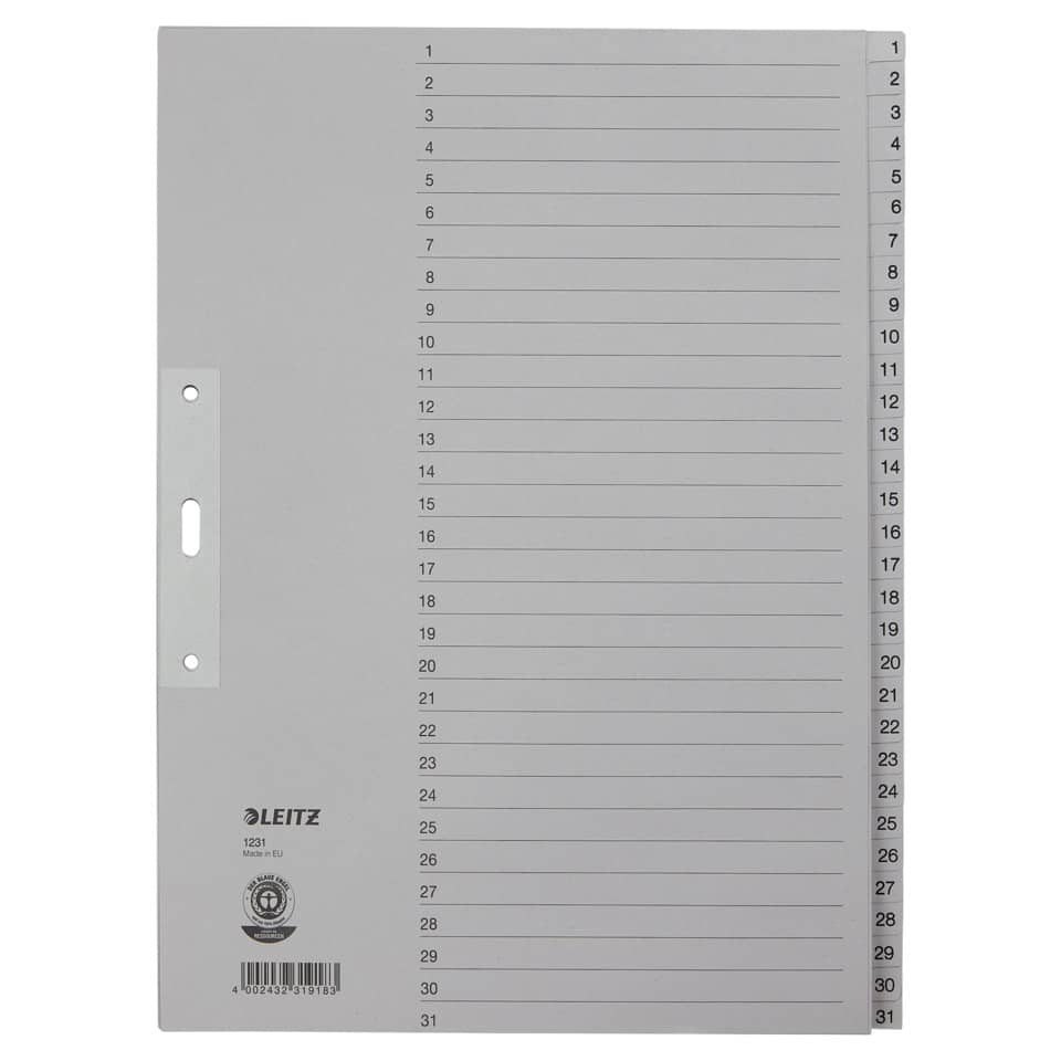 Papierregister 1-31, A4, Papier, 31 Blatt, grau LEITZ 1231-00-85 LEITZ 12310085 Papier 31tlg.