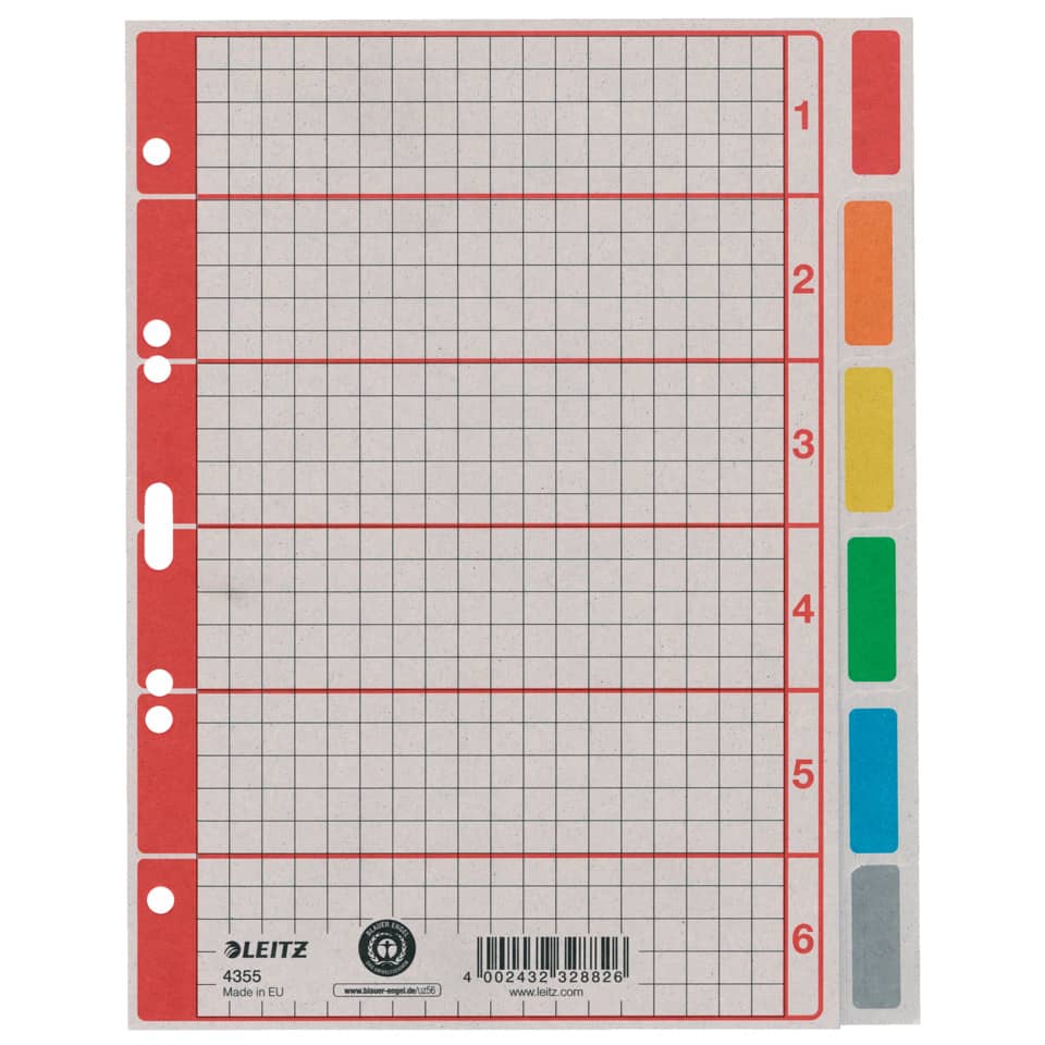Kartonregister Blanko, A5, Karton, 6 Blatt, grau LEITZ 4355-00-85 LEITZ 43550085 Karton fbg.Tabs