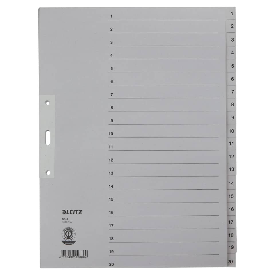 Papierregister 1-20, A4, Papier, 20 Blatt, grau LEITZ 1234-00-85 LEITZ 12340085 Papier 20tlg.
