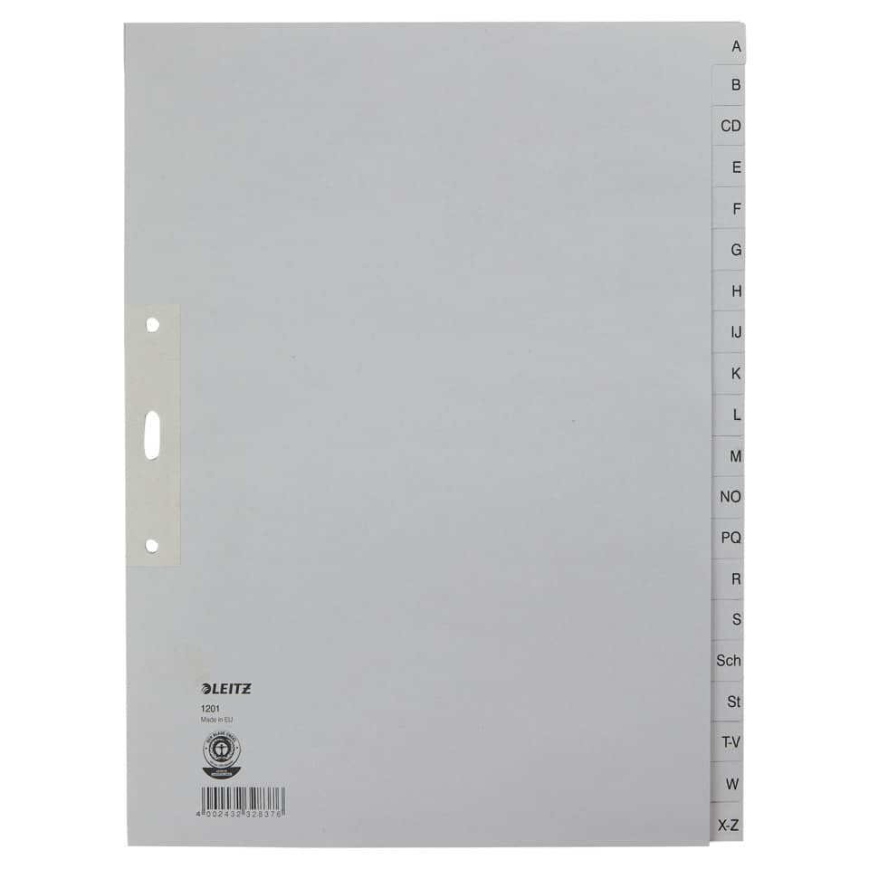Papierregister A-Z, A4, volle Höhe, Papier, 20 Blatt, grau LEITZ 1201-00-85 LEITZ 12010085 Papier 20tlg.