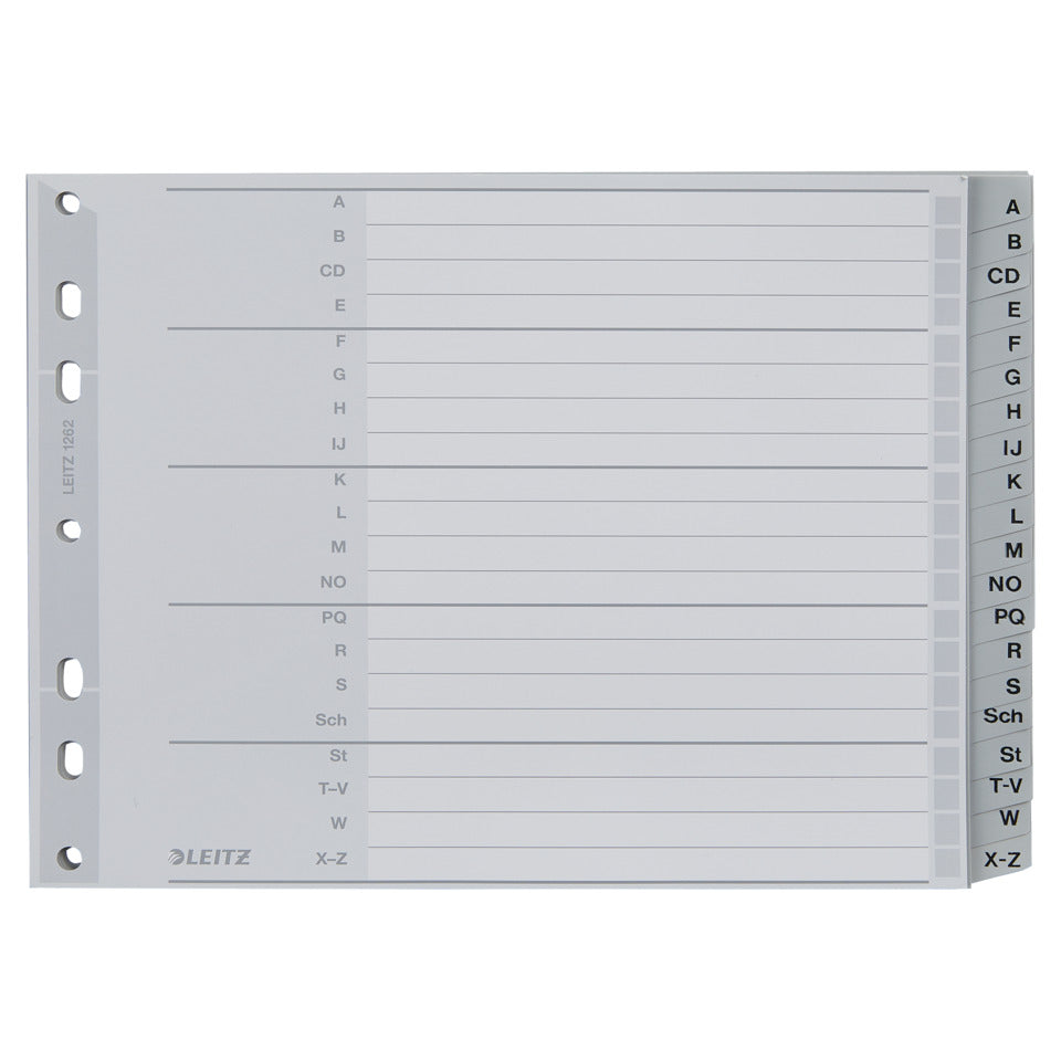 Plastikregister A-Z, A4, halbe Höhe, PP, 20 Blatt, grau LEITZ 1262-00-00 LEITZ 12620000 Plastik überbr.