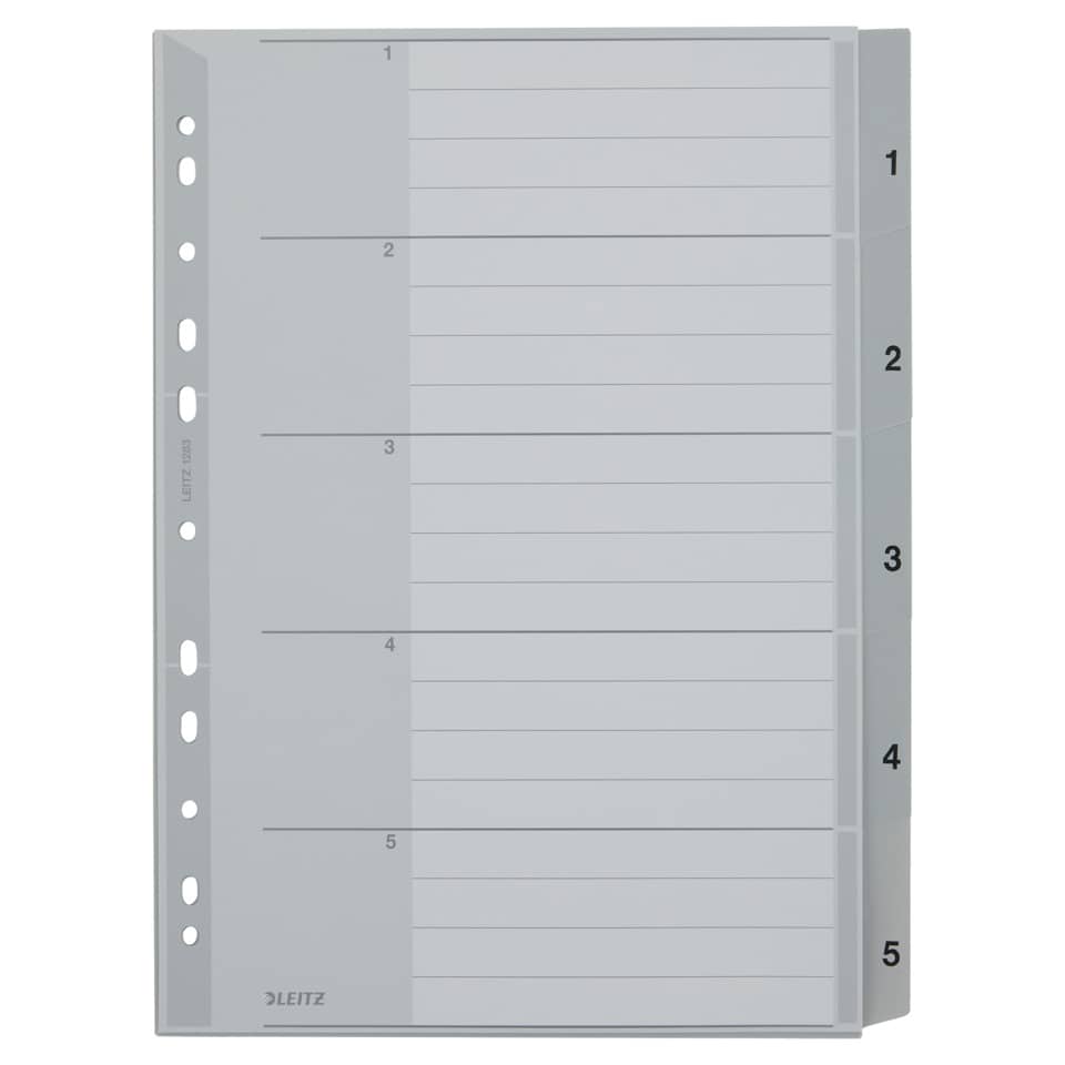 Plastikregister 1-5, A4, PP, 5 Blatt, grau LEITZ 1283-00-85 LEITZ 1283-00-85 Plastik 5tlg.
