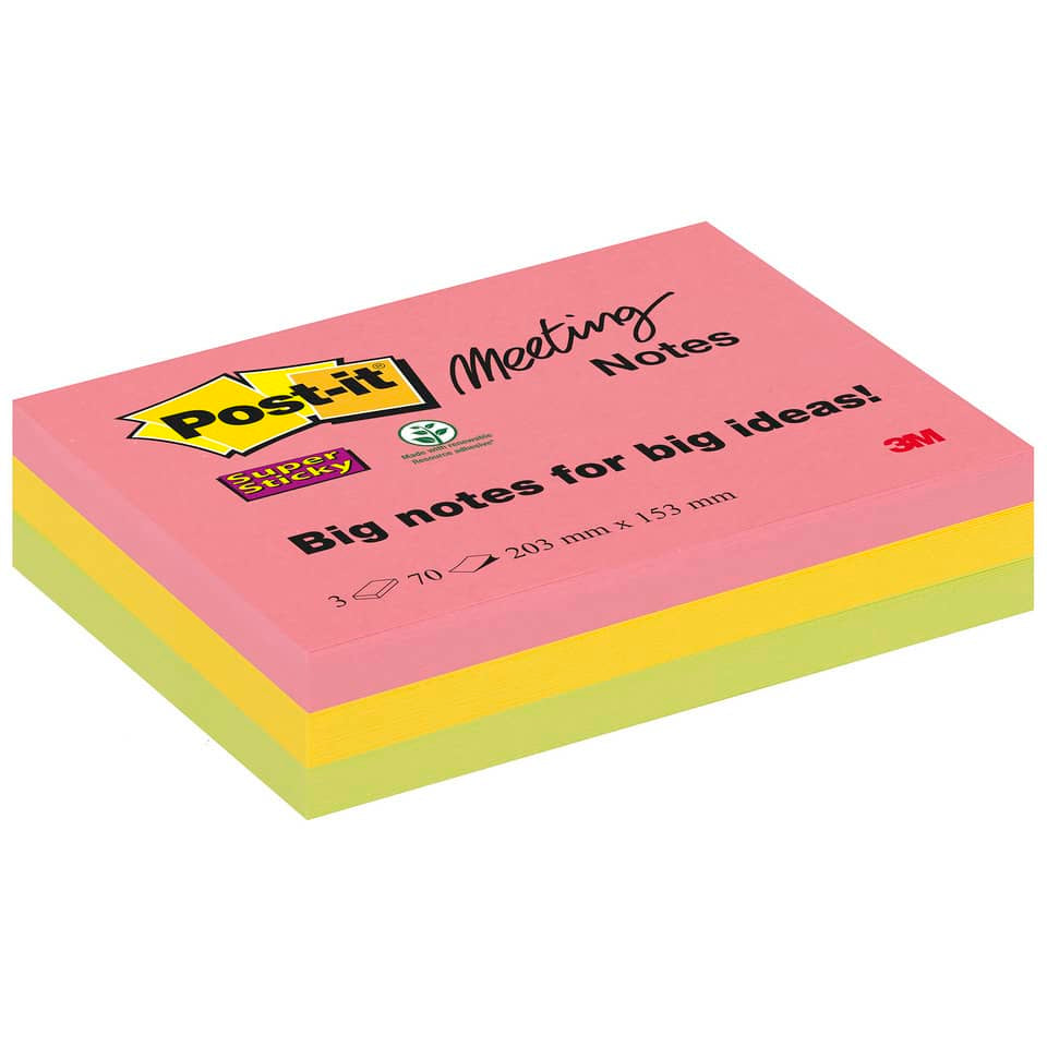 Haftnotizblock Super Sticky Meeting Notes, 152x203mm, 3x70 Blatt, neon POST-IT 8670-3SS-EU POST-IT 8670-3SS-EU 152x203mm