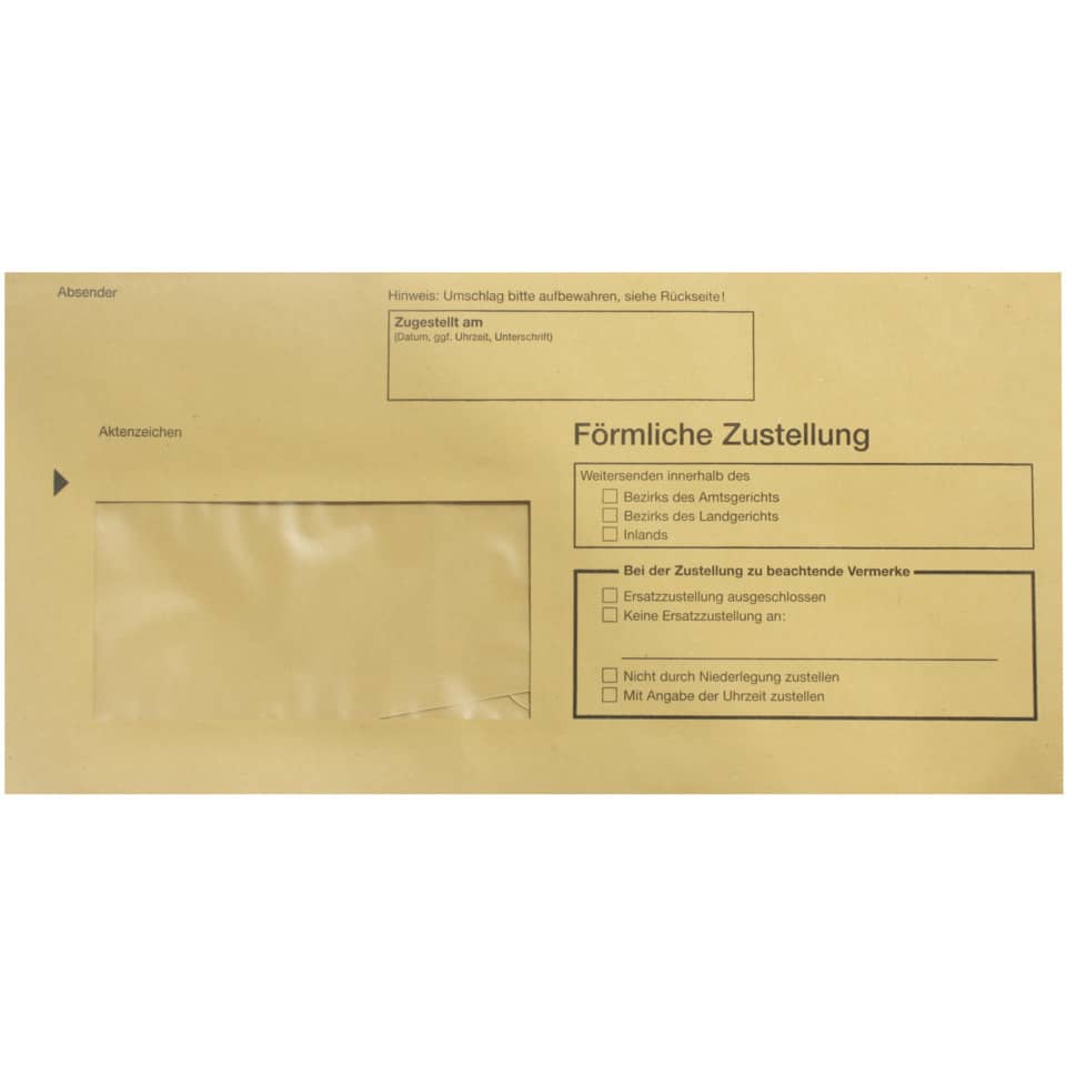 Umschlag für Zustellungsauftrag für förmliche Zustellung, mF, DIN lang, 500 Stück RNK 2044 RNK 2044 500ST innen m.Fester