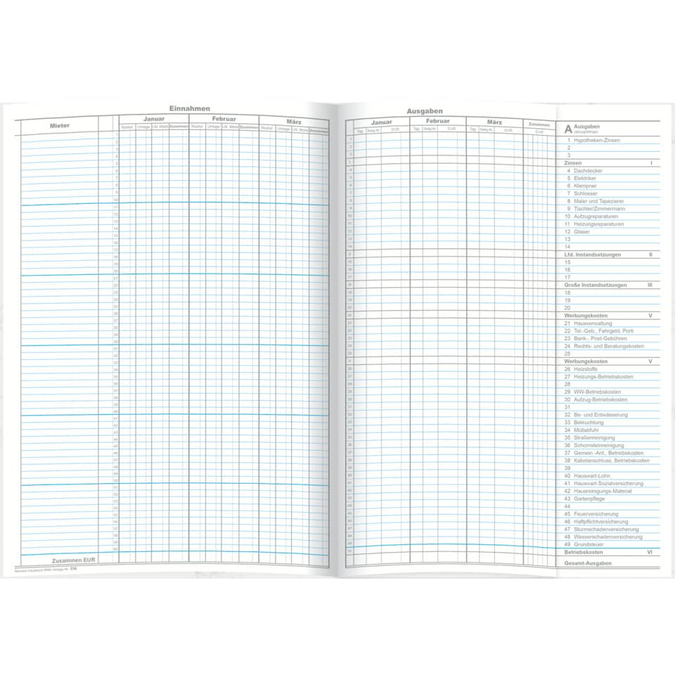 Hauskontobuch Reimers Hausbuch, 1 Jahr bis 60 Mieter, A4, 6 Blatt RNK 536 RNK 536 60 Mieter 3 Monate je