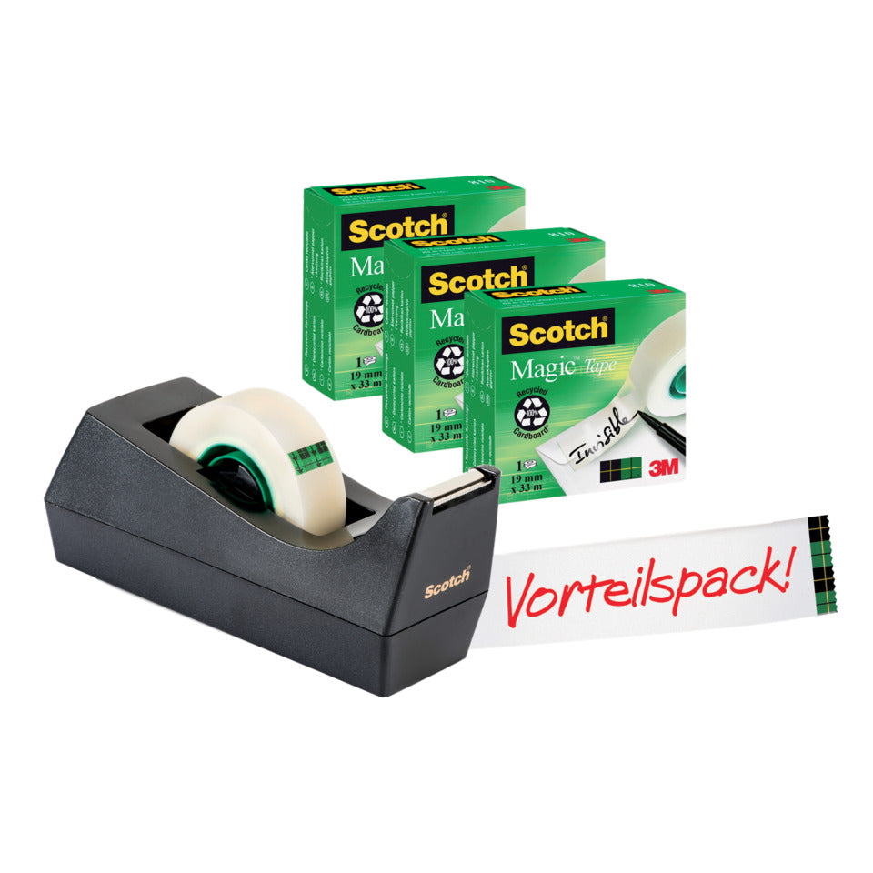 Klebeband Magic™ Promotion, 19 mm x 33 m, 3 Rollen, inkl. Scotch® Tischabroller, schwarz SCOTCH C38SM3S(SM3-12)