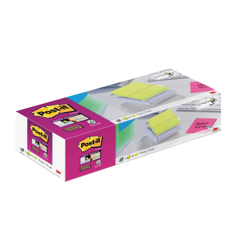 Haftnotizspender Super Sticky Z-Notes+12 Block, schwarz/transparent POST-IT PRO-W12N POST-IT PRO-W12N +12Bk SupSticky