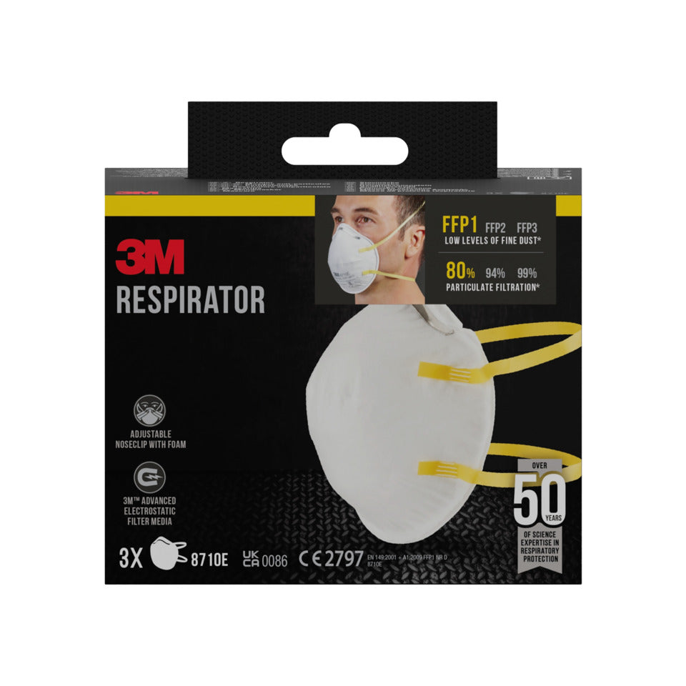 Atemschutzmaske, Partikelmaske für Handschleifen, Schutzstufe FFP1, 3er Pack 3M 8710-3 3M 8710C3