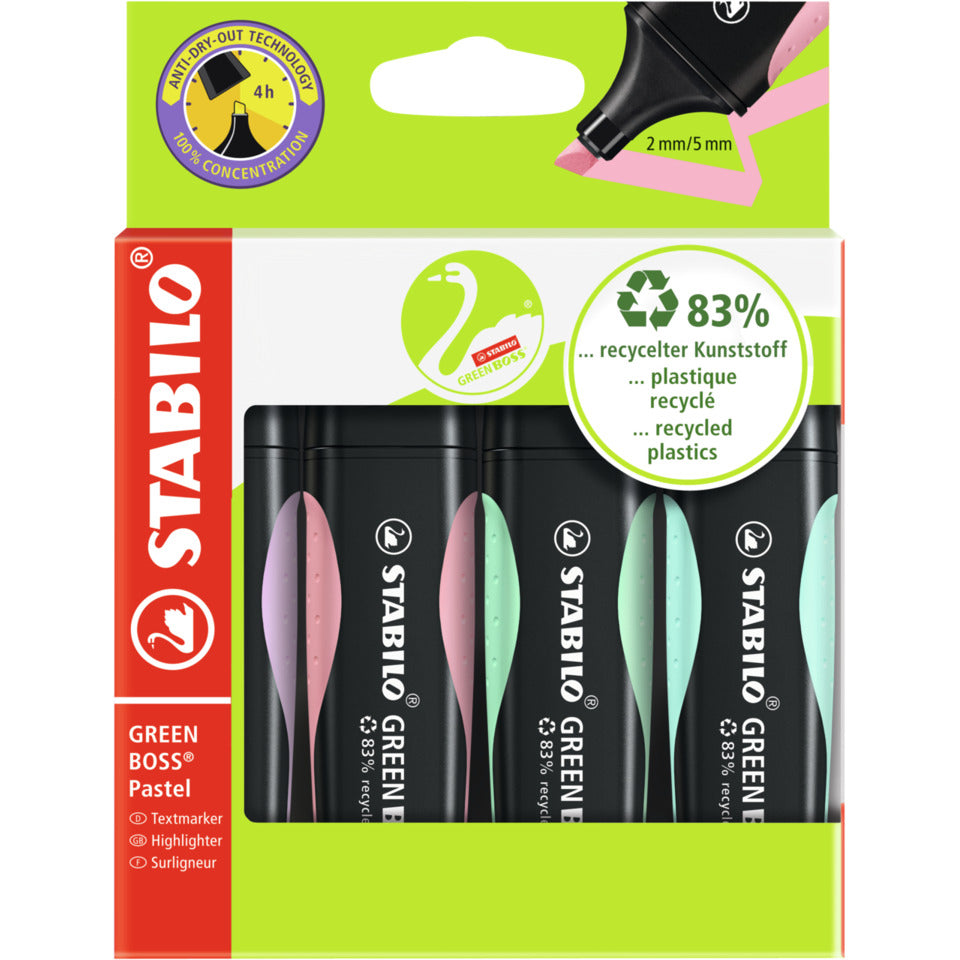Textmarker GREEN BOSS® Pastel, 2-5mm, soriert STABILO 6070/4-2