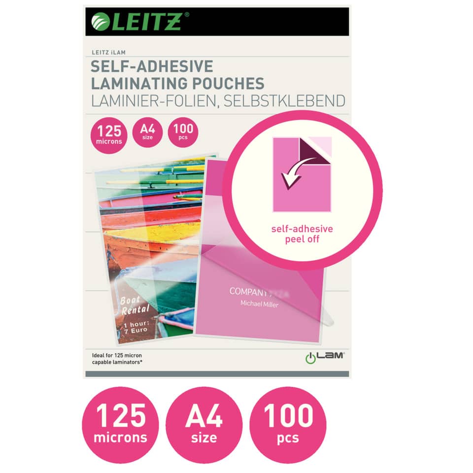 Laminierhülle, A4, 125 µm, selbstklebend, glänzend, 100 Stück LEITZ 16925 LEITZ 16925  100ST