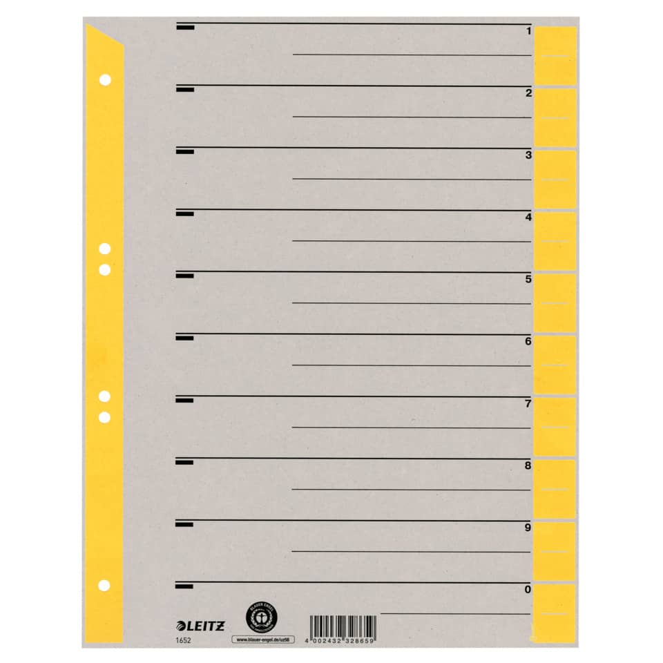 Trennblatt, A4, Karton, farbig bedruckt, gelb, 100 Stück LEITZ 1652-00-15 LEITZ 1652-00-15 100ST ungeöst