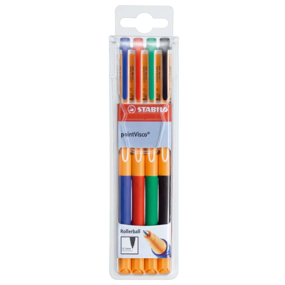 Gelschreiber pointVisco® Etui, 0,5 mm, sortiert, Etui mit 4 Stiften STABILO 1099/4 STABILO 1099/4 sortiert
